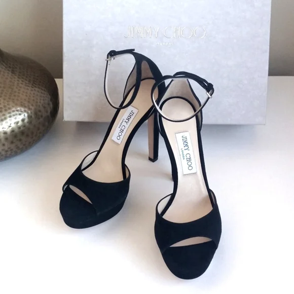 Jimmy Choo Black Suede Pattie Peep Toe Heels 39 (9) - Picture 5 of 16